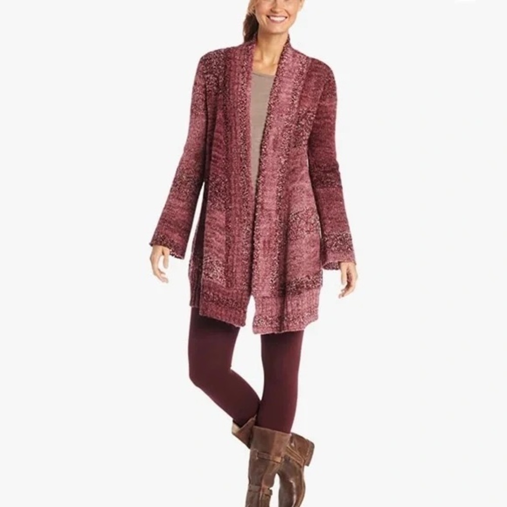 Prana Rhonda Open Duster Wool Blend Cardigan in Red/Pink Size S